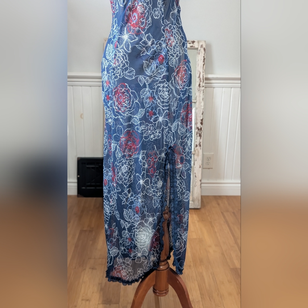 La Vie En Rose floral‎ Lace Nightgown - Blue and Red - Picture 5 of 9